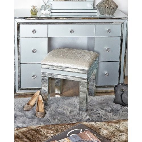  Mirrored Grey 7 Draw Dressing Table with Matching stool 