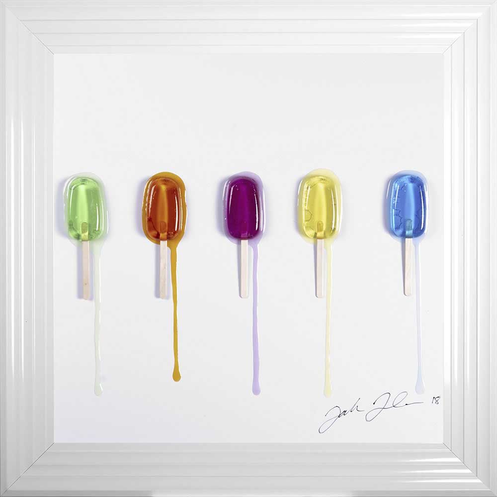 Jake Johnson 3D colourful Ice Lollies wall art on a white ...