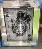 Mirror framed  Playing Card Art Wall Art  Queen of spades Tiger toppled Crown  in a mirror frame 