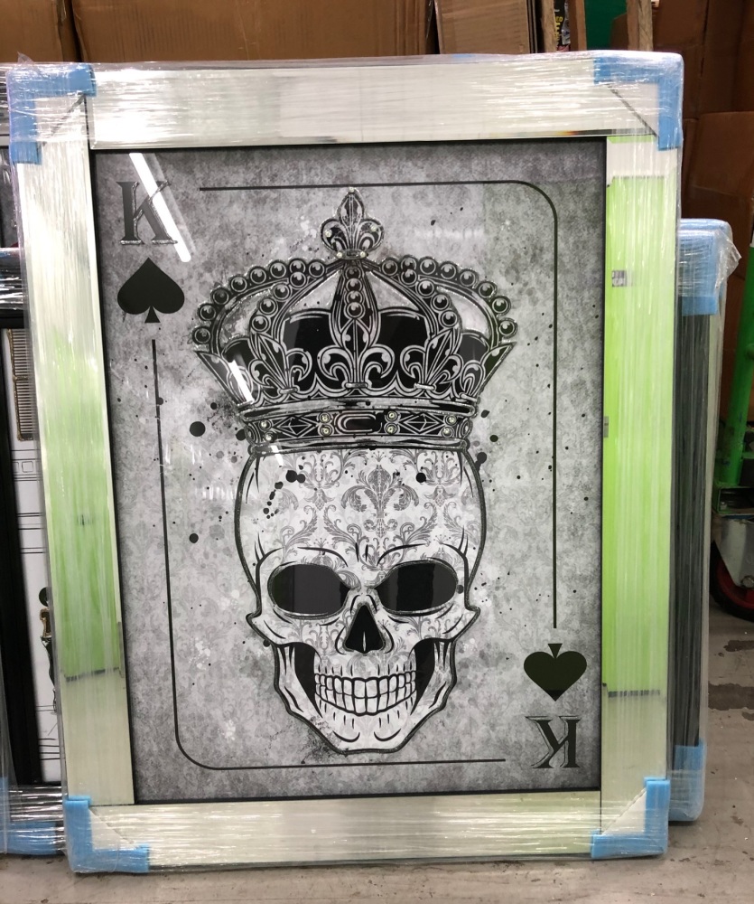 Mirror framed  Playing Card Art Wall Art  King of Spades Skull in a mirror frame