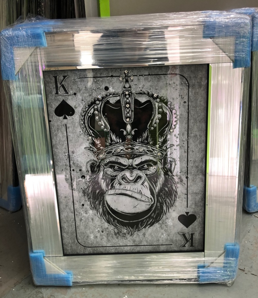 Mirror framed  Playing Card Art Wall Art  King Monkey  in a mirror frame 