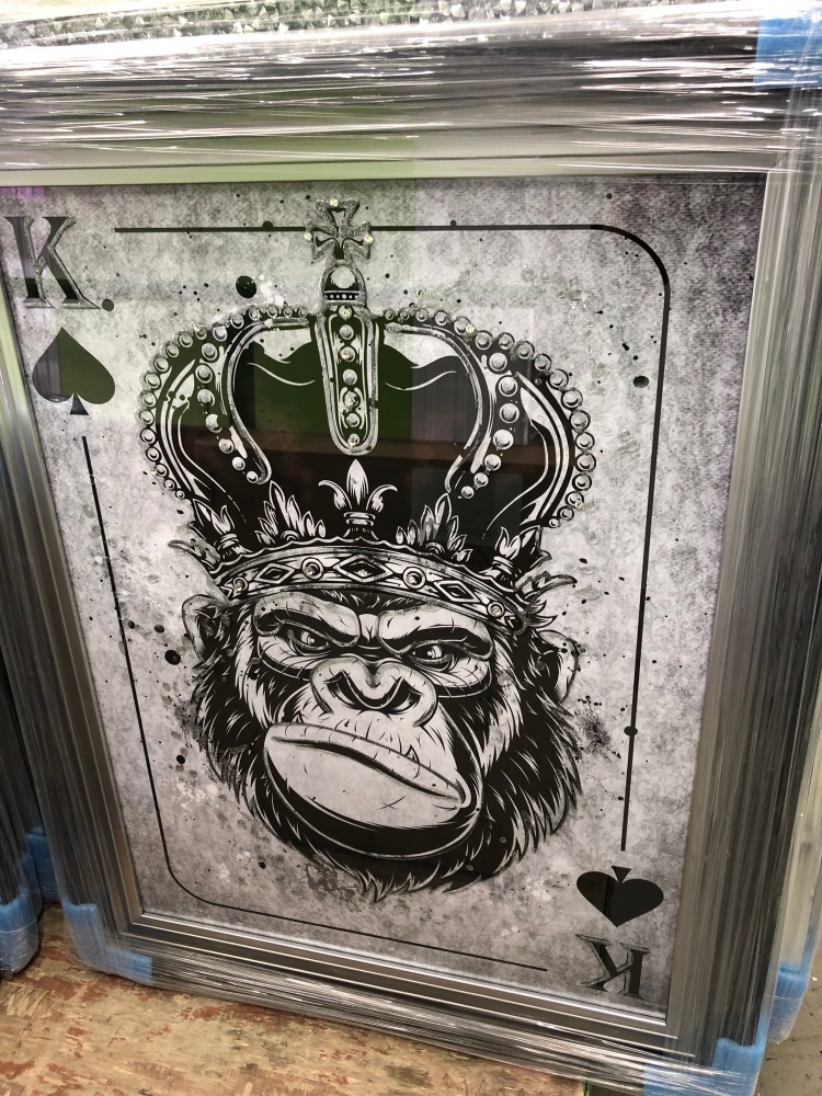Mirror framed  Playing Card Art Wall Art Gorilla King  in a 2 Tone frame