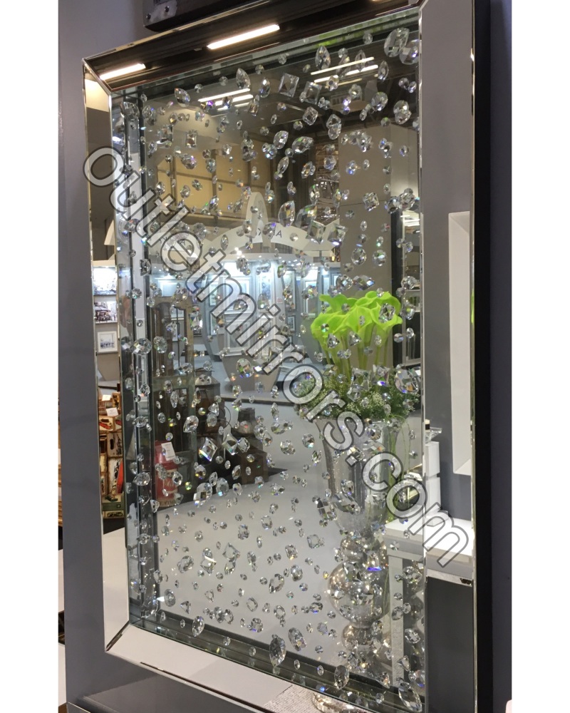 Floating Crystals Wall Art Silver Mirrored Frame 120cm x 80cm