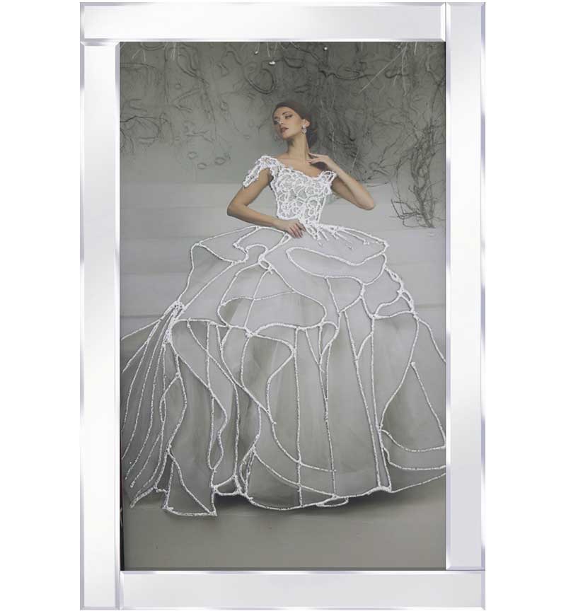 Mirror Framed Sparkle Art "Glamour Lady White Ballroom Dress" 100cm x 60cm