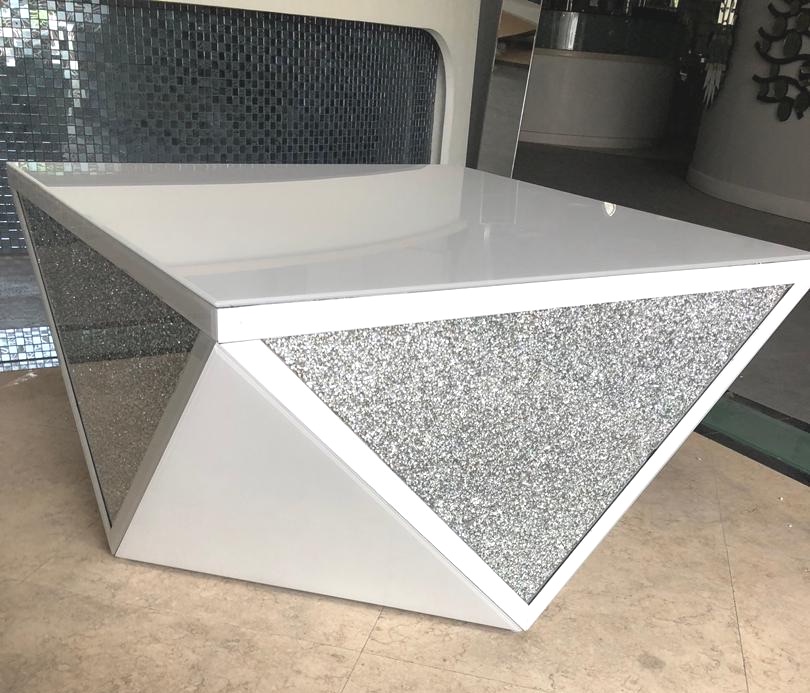 Diamond crush Prism coffee table in White in stock