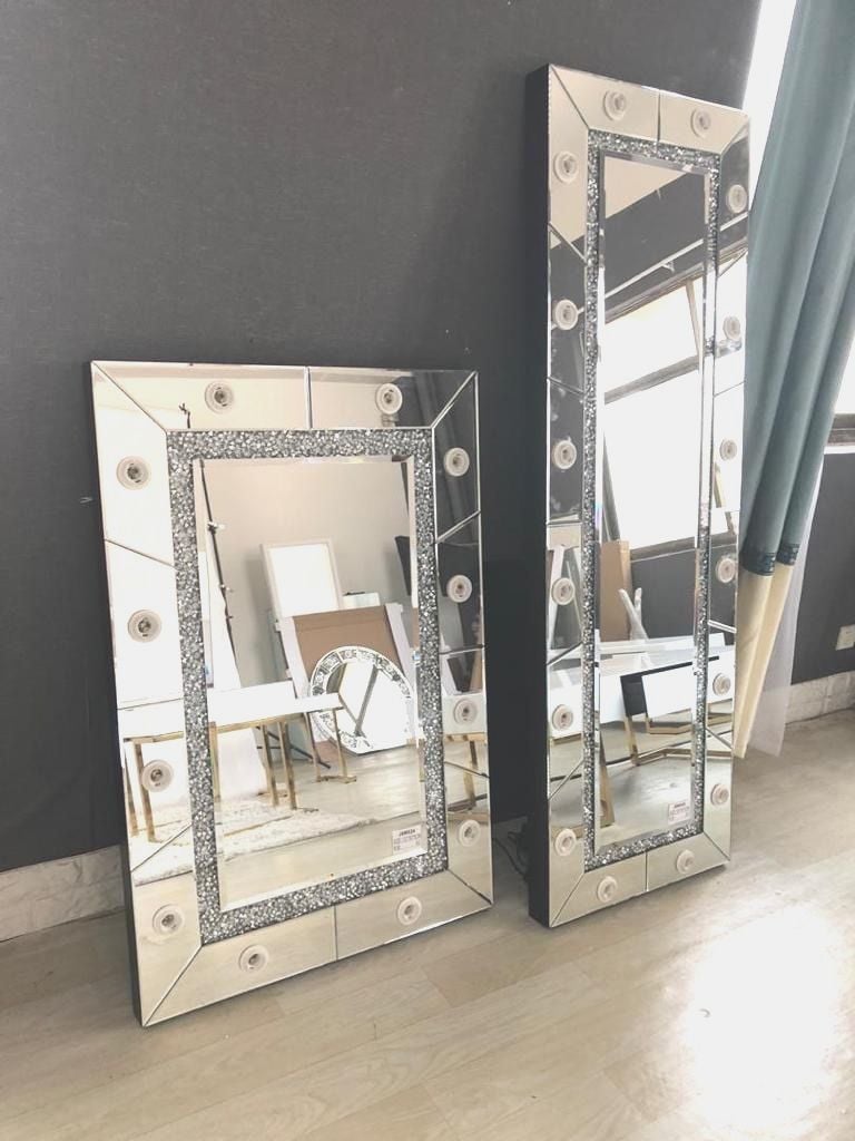 * Diamond Crush sparkle  Hollywood Mirror  with bluetooth speaker, Clock, Temp Gauge,  180cm x 70cm  Special offer  in stock with free bulbs