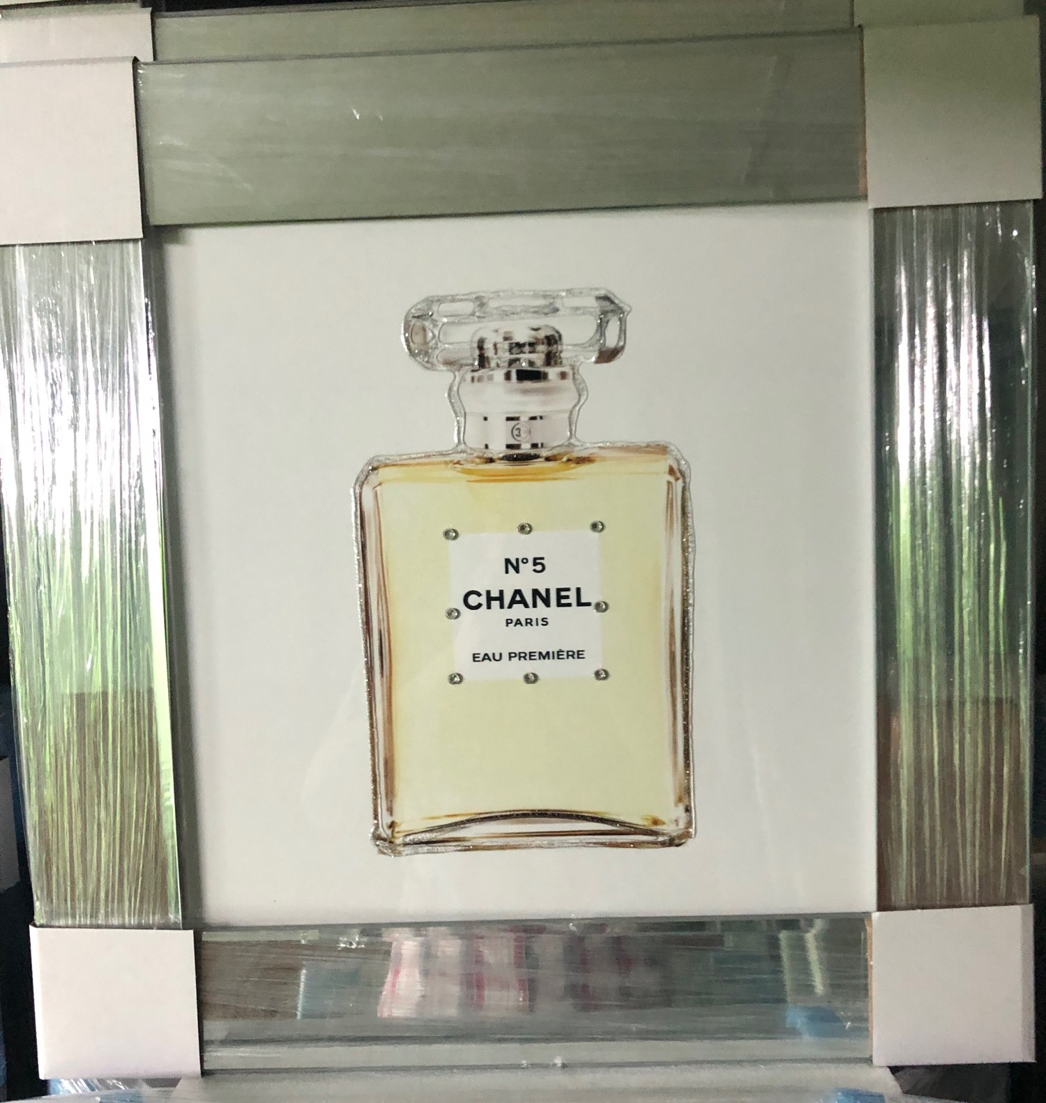 Sparkle Glitter Art "Chanel Perfume" mirror framed