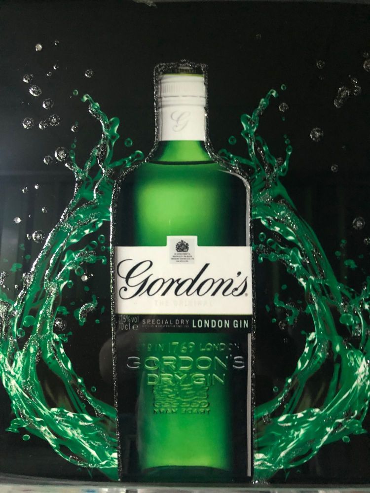 ** Gordons Gin Glitter Art Mirrored Frame ** 55cm x 55cm  in stock for a quick delivery