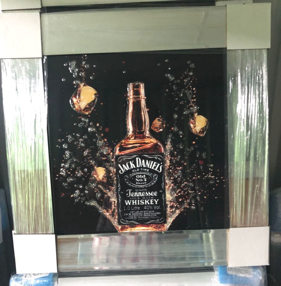 ** Jack Daniels Glitter Art Mirrored Frame ** 55cm x 55cm  