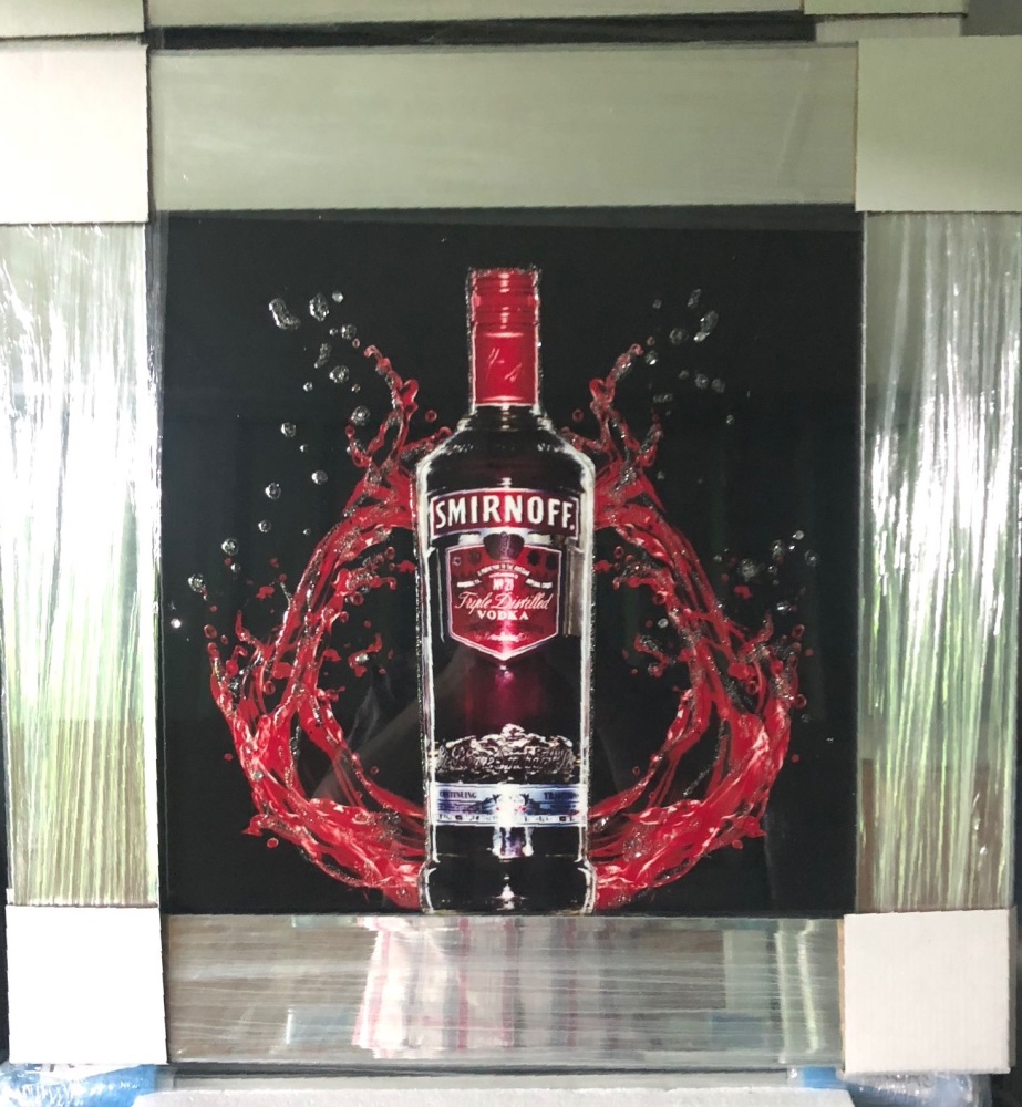 ** Smirnoff Vodka 2 Glitter Art Mirrored Frame ** 55cm x 55cm