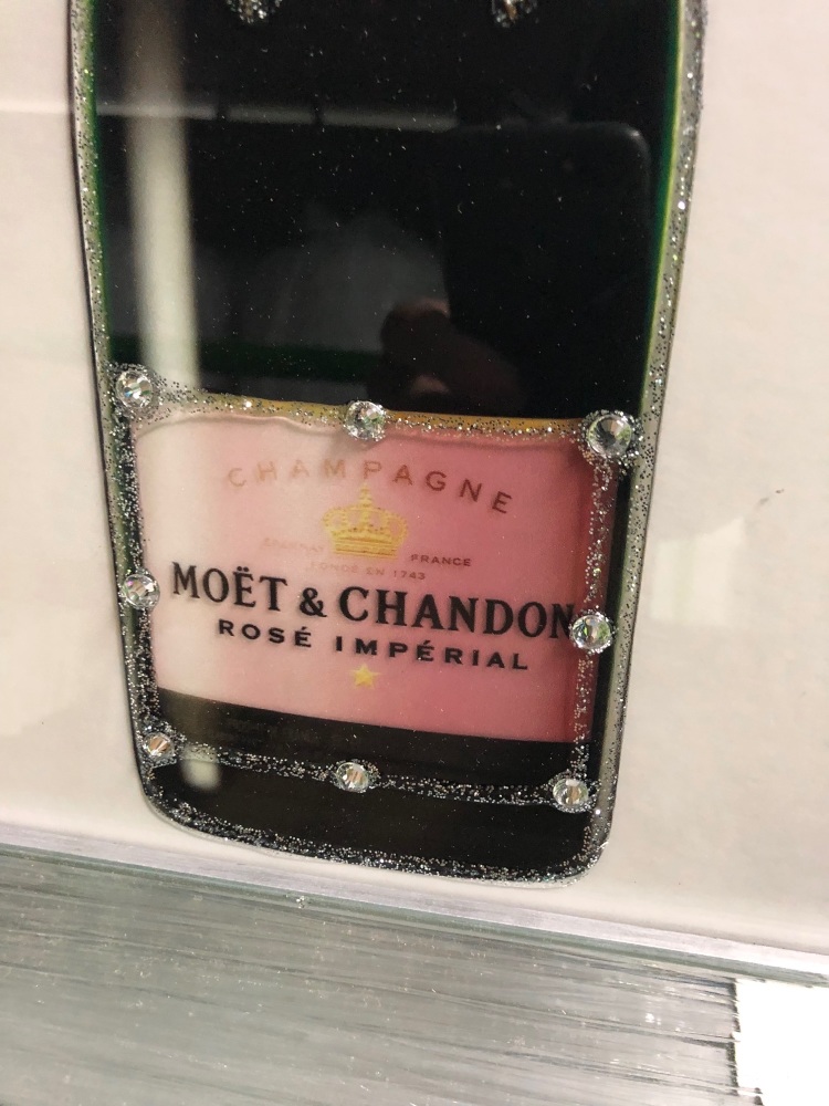 ** Moet Champagne Pink Glitter Art Mirrored Frame ** 55cm x 55cm