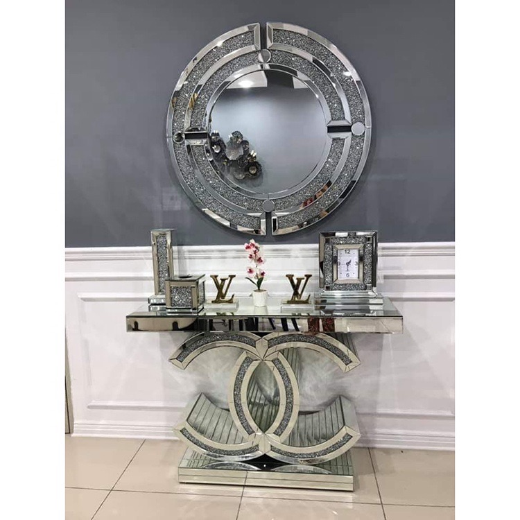 *Diamond Crush crystal Sparkle Large "CC" Console Table & Round Mirror out of  stock