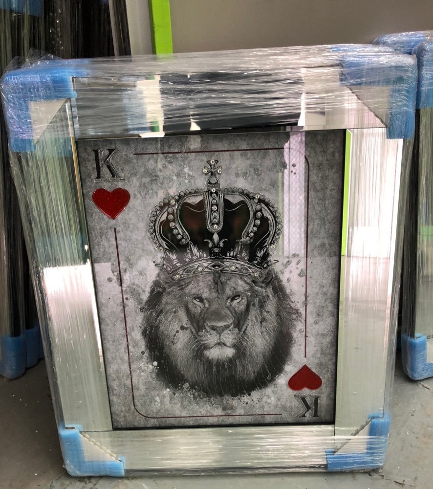 Mirror framed  Playing Card Art Wall Art  King of Heart Lion  in a mirror frame 