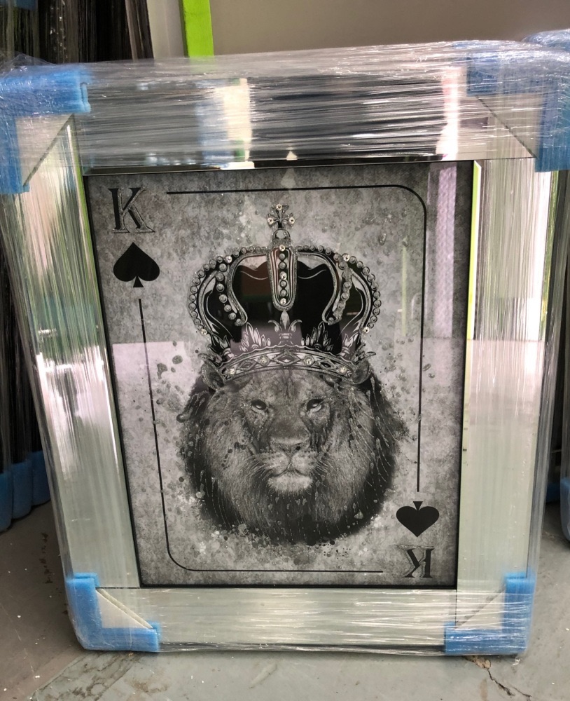 Mirror framed  Playing Card Art Wall Art  King of Spades Lion  in a mirror 