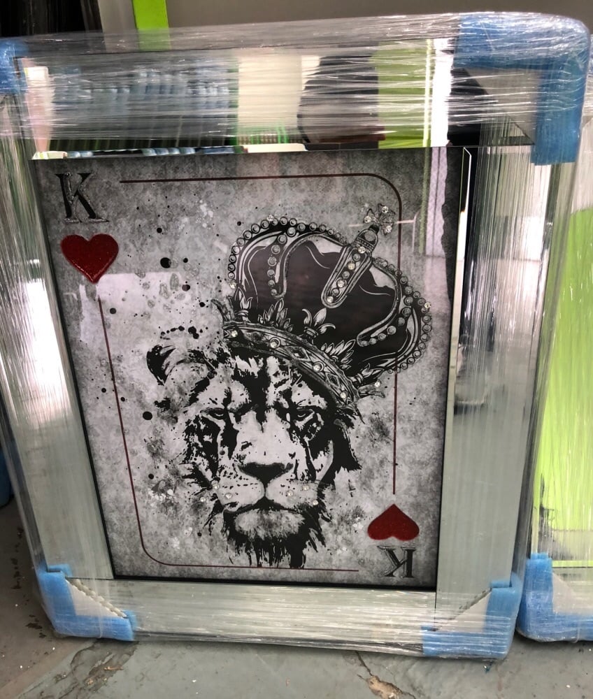 Mirror framed  Playing Card Art Wall Art  King Lion  in a mirror frame 