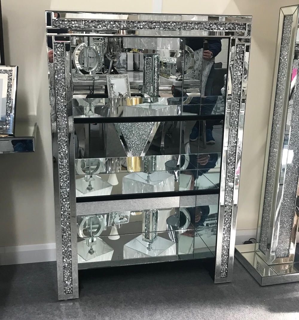 * Diamond Crush Crystal Mirrored 3 Shelf Display Unit - in stock