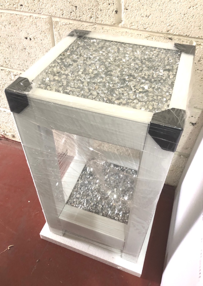 Diamond crush lamp table in white 66cm high 