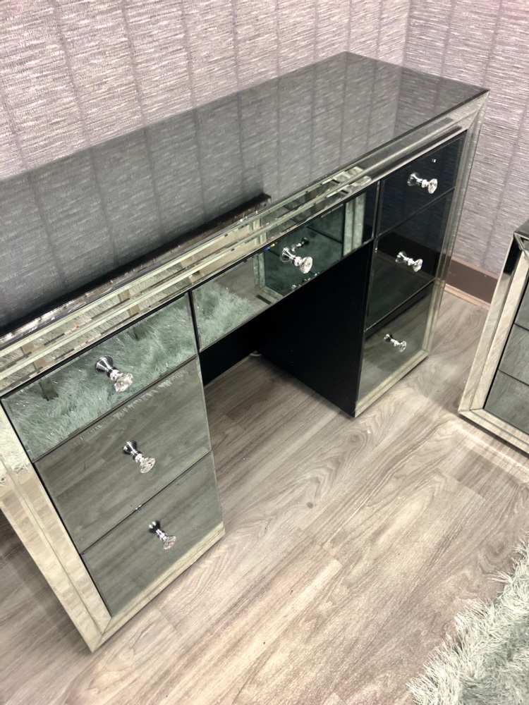 *Atlanta Smoked Grey  & Mirrored 7 Draw Dressing Table  in stock
