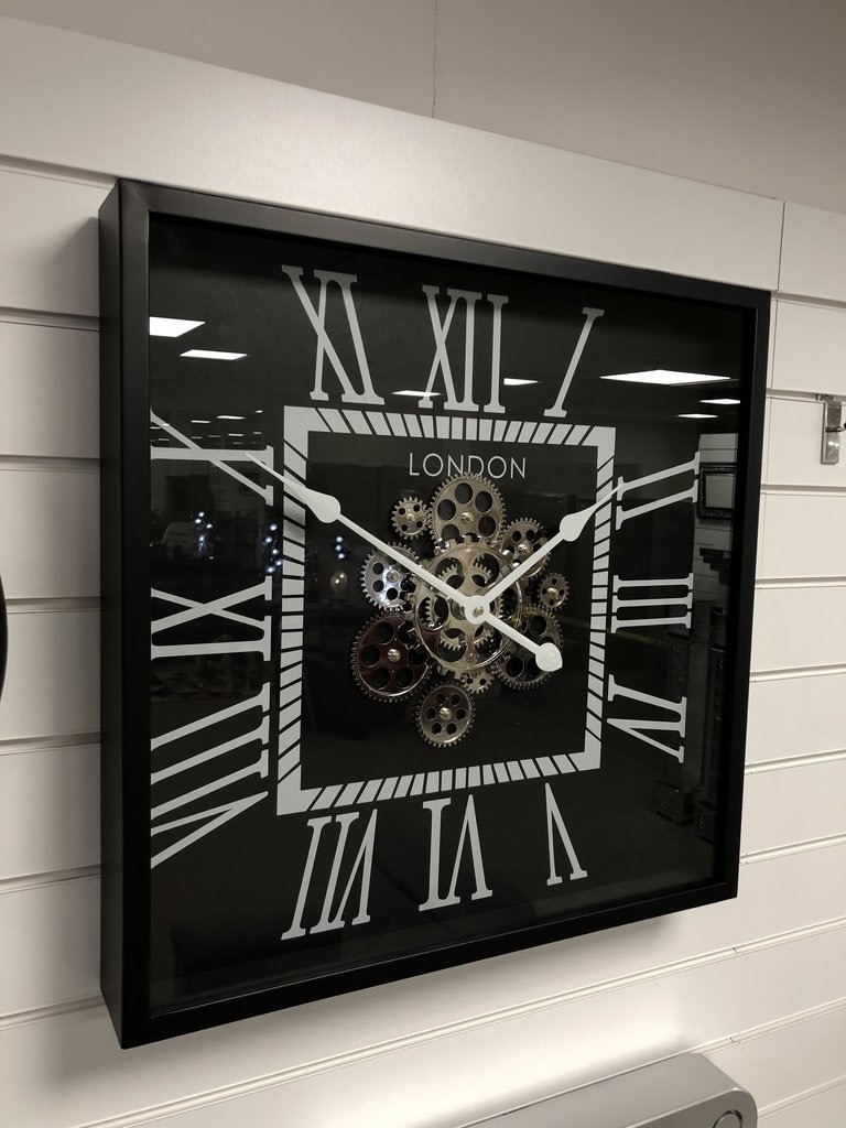 Silver & Black Square Skeleton Clock - 56cm