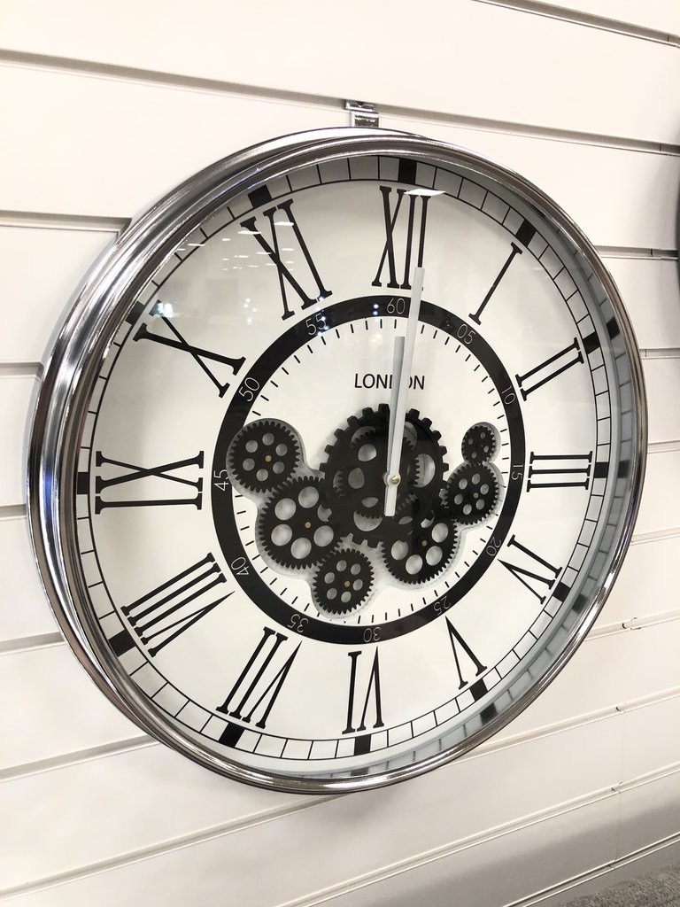 Silver & White Round Skeleton Clock - 54.5cm 