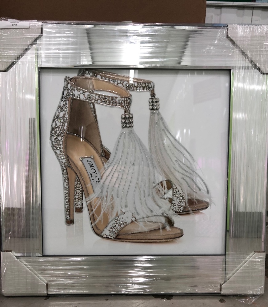 "Glitter Sparkle London Feather Shoe" in  a mirror  frame