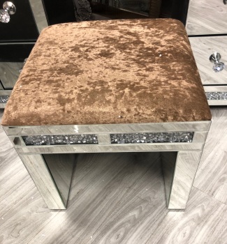 * Diamond Crush Mirrored Stool in Chocolate Brown crush fabric in stock