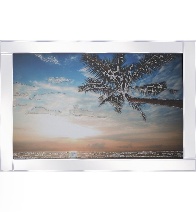 Mirror framed "Palm Tree over the Sea" wall art