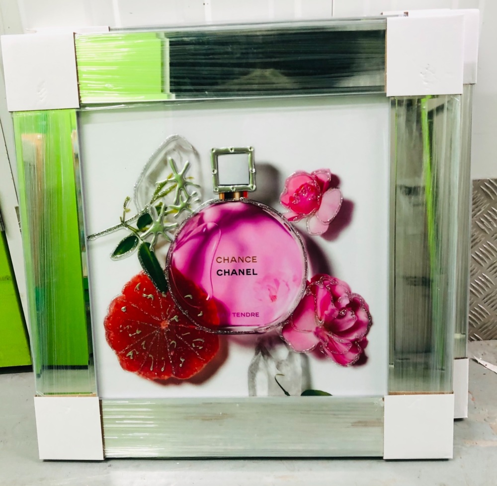 Mirror Framed Sparkle Glitter Art "Chance Perfume B"  In stock