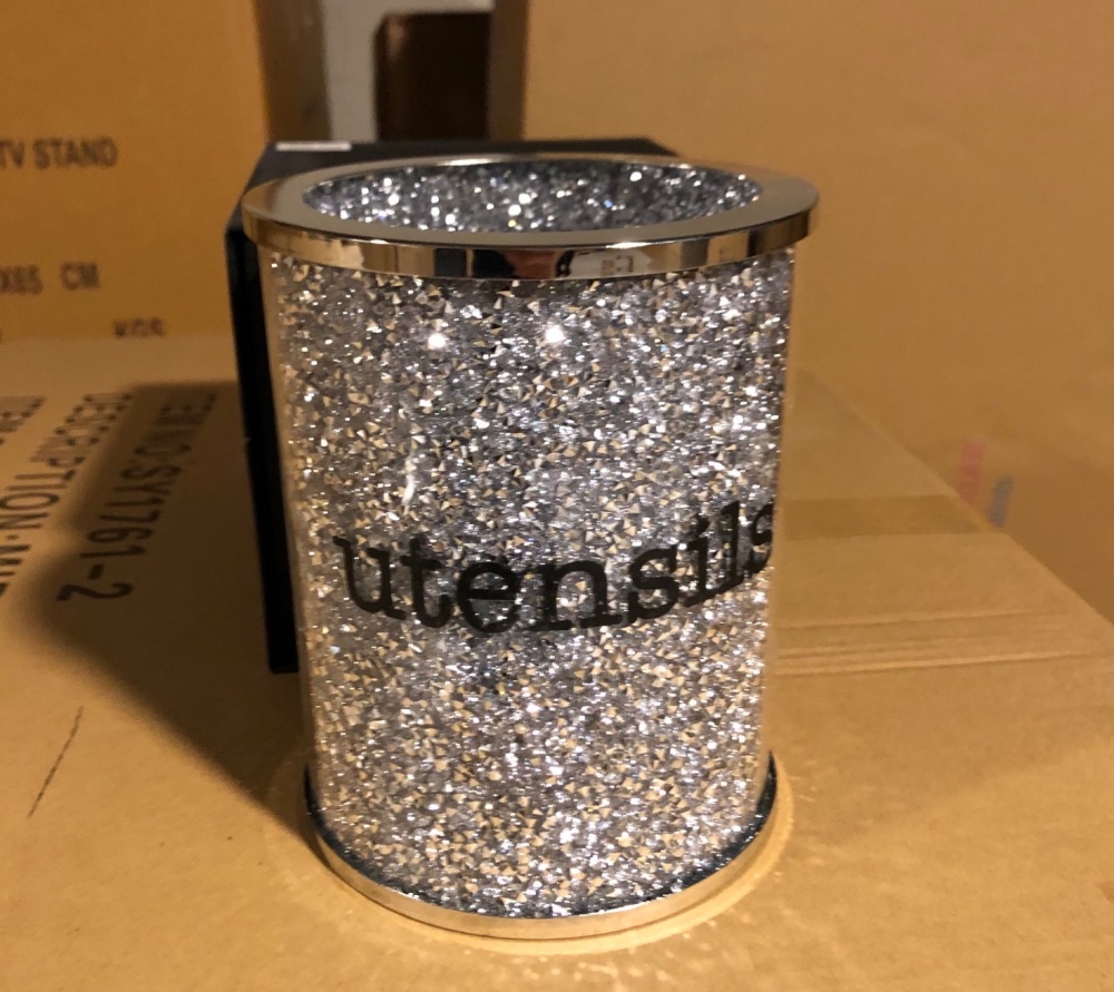 " New Diamond Crush Utensil Jar  in stock Large - 15.5cm dia 