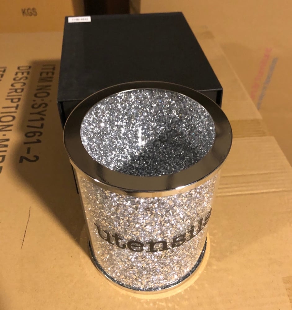 " New Diamond Crush Utensil Jar  in stock Large - 15.5cm dia 