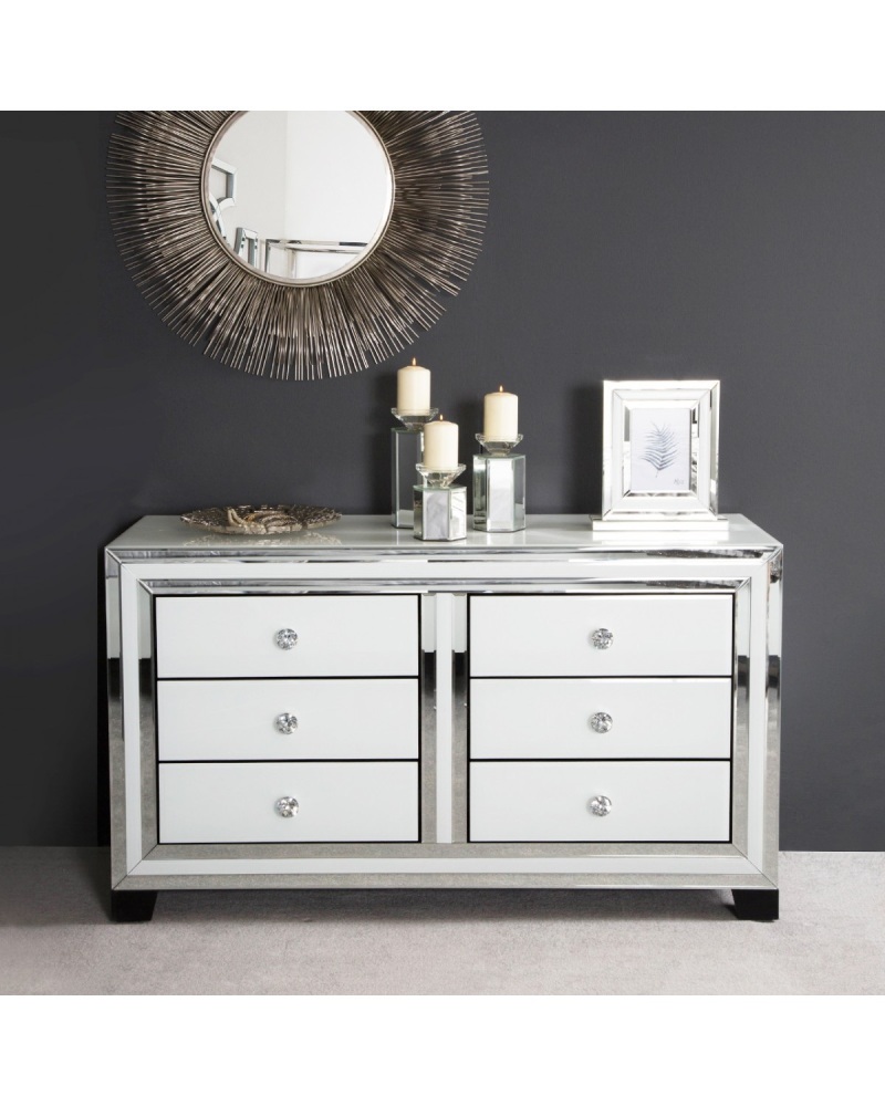 Atlanta  White Mirrored 6 Draw Large chest SPECIAL OFFER PRICE  In Stock