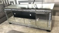 # Extra large Diamond Crush Crystal Sparkle Mirrored TV Entertainment Unit fits 65" tv  in stock