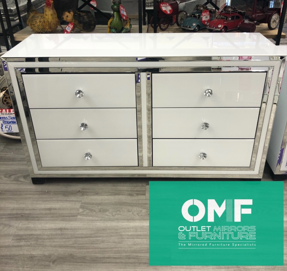 Atlanta  White Mirrored 6 Draw Large chest SPECIAL OFFER PRICE  in stock  