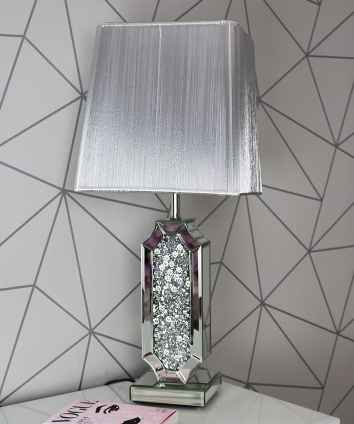 Diamond Crush Crystal Sparkle Shaped Mirrored Table  Lamp silver shade in stock