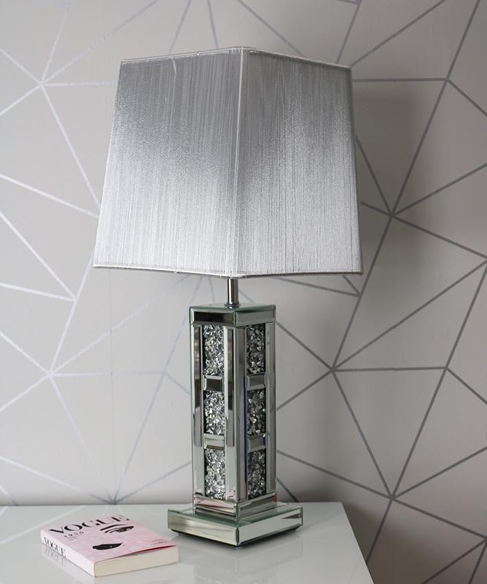 *Diamond Crush Crystal Blocks Mirrored Lamp with shade in stock