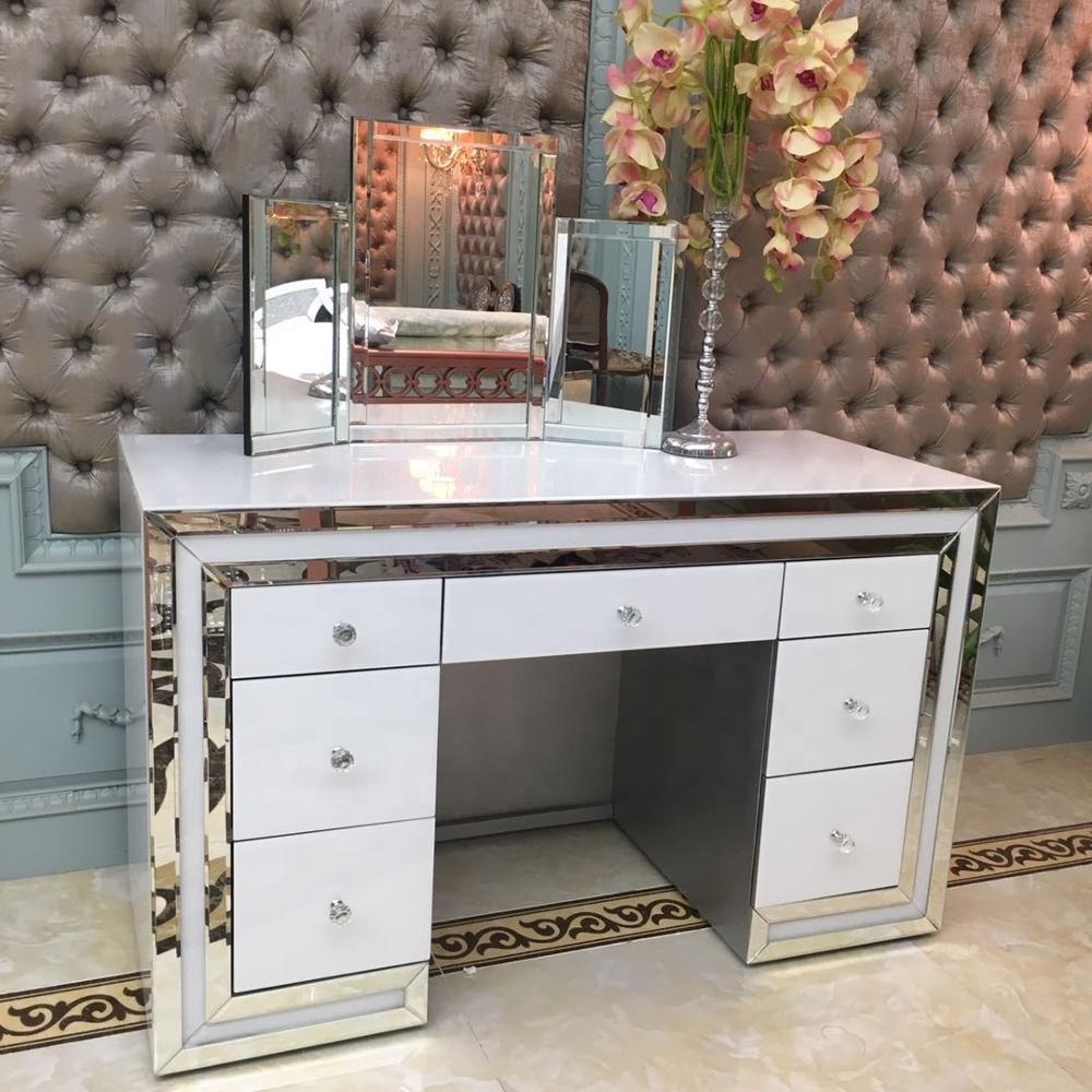 *Atlanta White & Mirrored 7 Draw Dressing Table with Tri Fold mirror