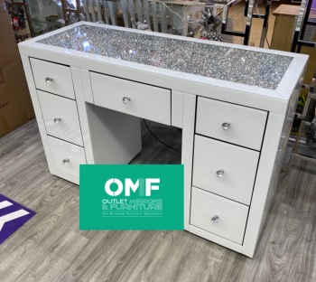 * Monica Diamond Crush Mirrored White 7 Draw Dressing Table with a Diamond  Crush Top - in stock