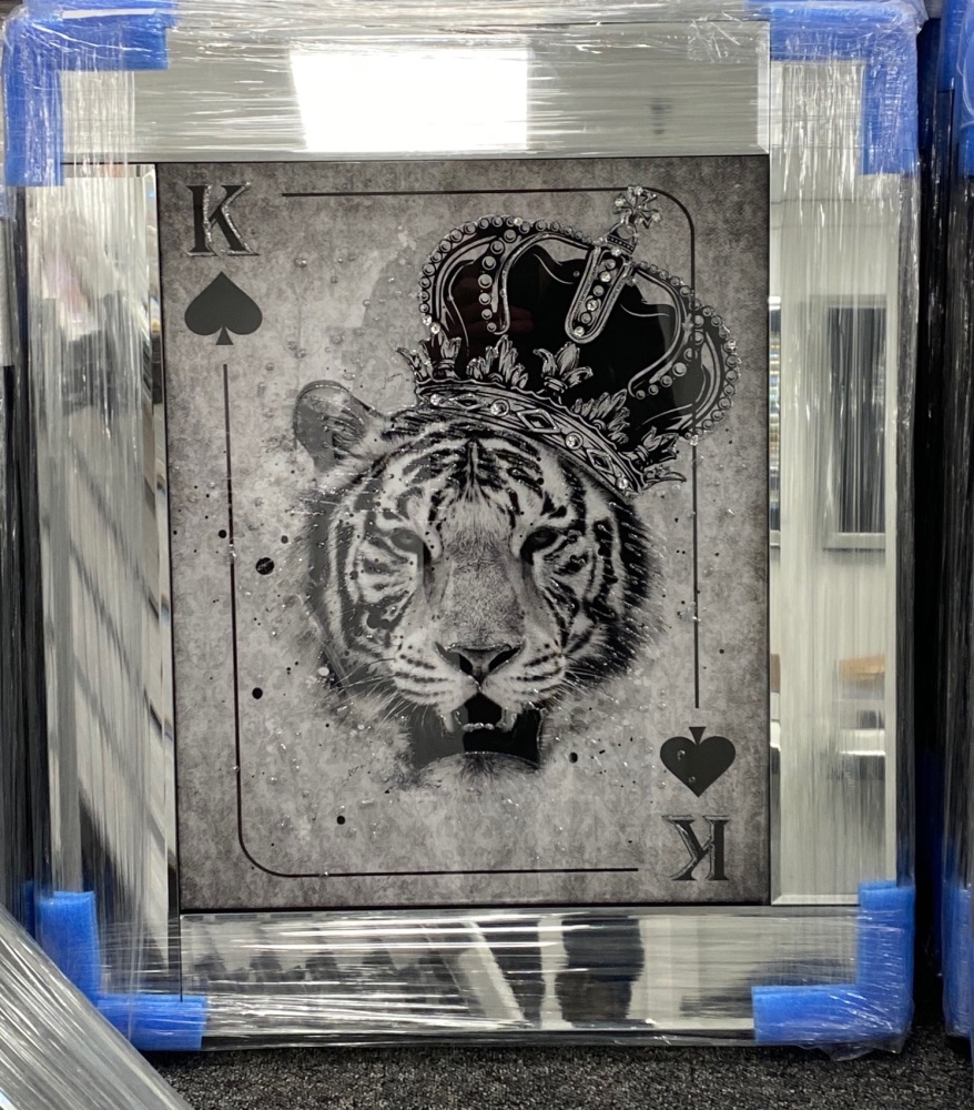 Mirror framed  Playing Card Art Wall Art  King of Spades Tiger  in a mirror