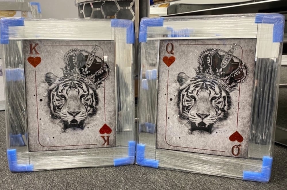 Mirror framed  Playing Card Art Wall Art  King Lion & Queen of Hearts in a 