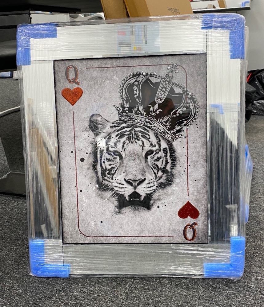 Mirror framed  Playing Card Art Wall Art  King Lion & Queen of Hearts in a mirror frame 