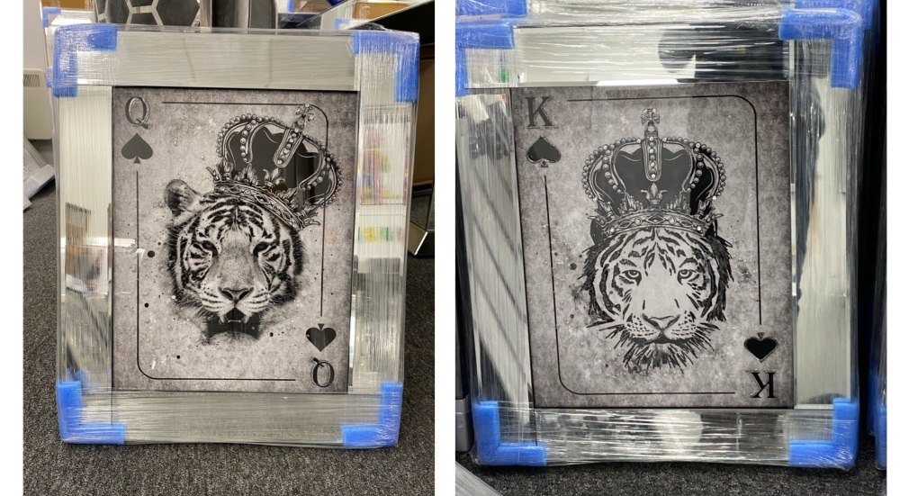 Mirror framed  Playing Card Art Wall Art  King Lion & Queen of Spades in a mirror frame 