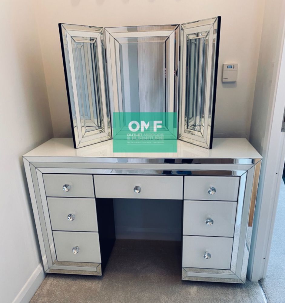*Atlanta White & Mirrored 7 Draw Dressing Table with Tri Fold mirror - was £799 Now only £529.99 incredible price  In Stock