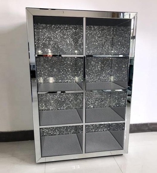 * Diamond Crush Crystal Mirrored double Shelf Display Unit with Crystal Panel backing in stock