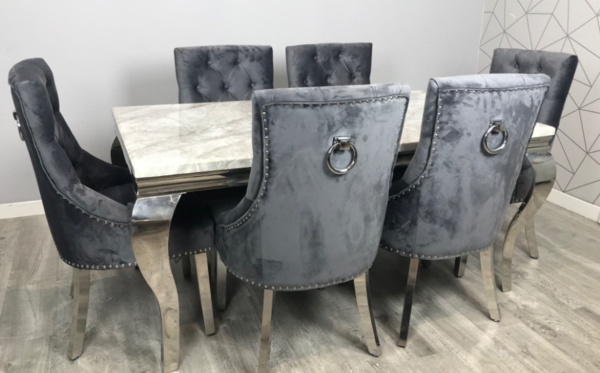 Louis Grey Marble Rectangular Dining Table 1.5m