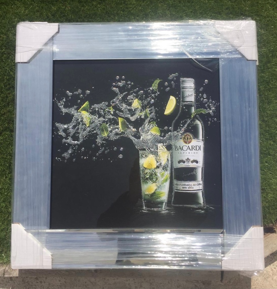 ** Bacardi Glitter Art Mirrored Frame ** 57cm x 57cm  in stock for a quick 