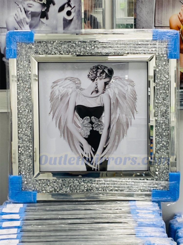  " Feather Angel Lady " Wall Art in a diamond crush frame 
