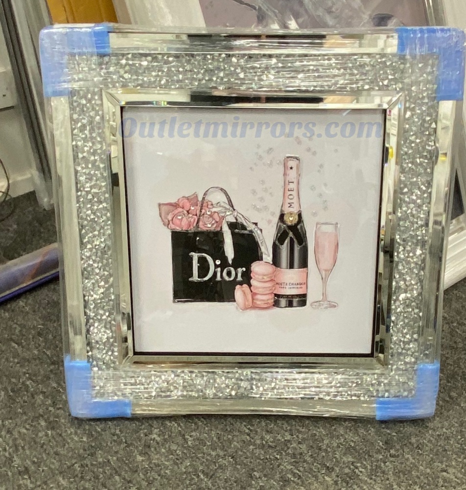  " Dior & Champagne "Wall Art in a diamond crush frame 