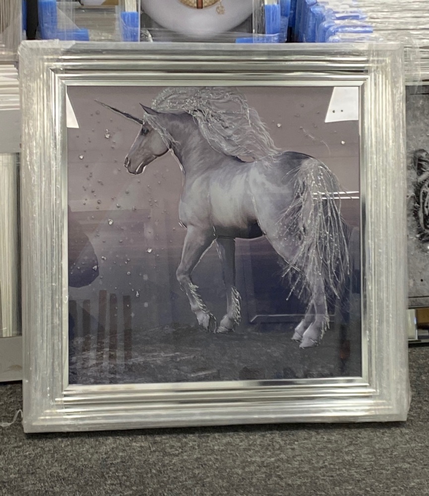 Mirror framed "colourful Unicorn" Wall Art  in stock for a quick delivery