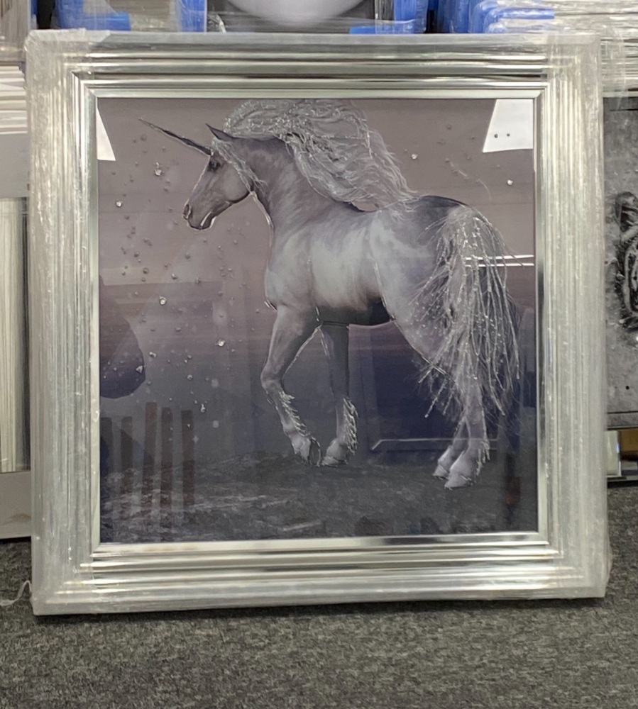 Mirror framed "colourful Unicorn" Wall Art  in stock for a quick delivery