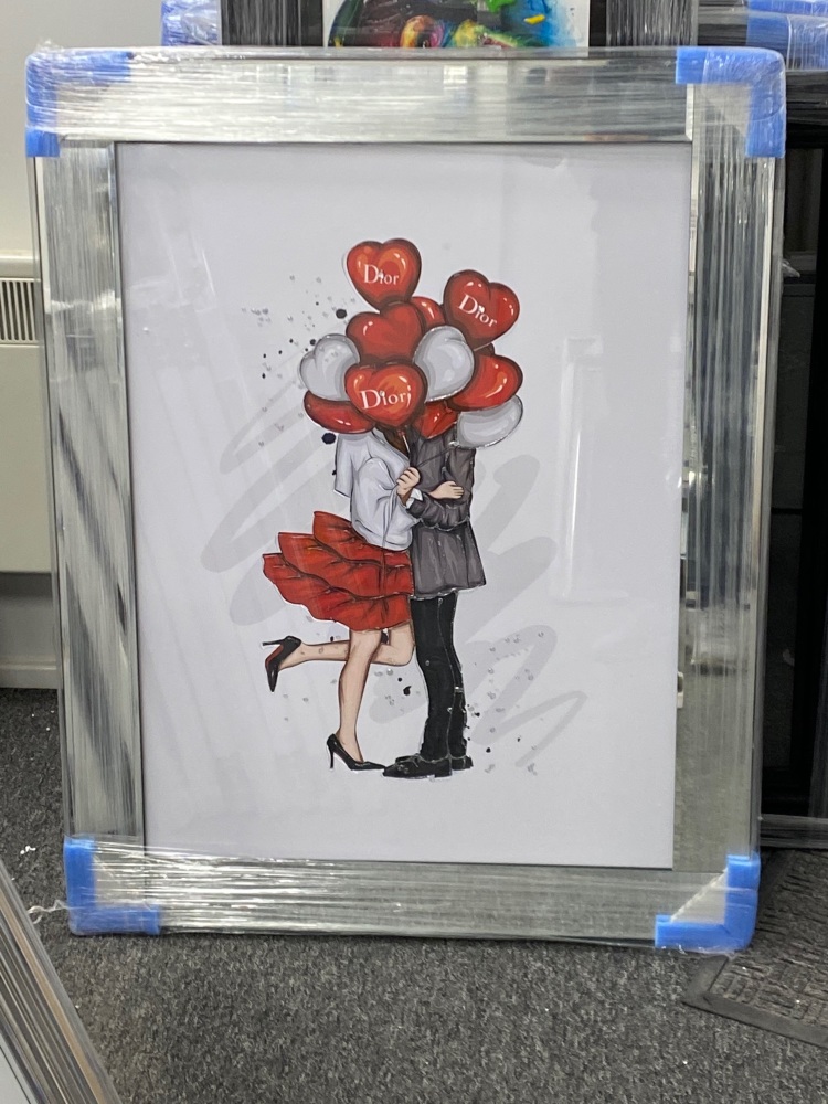  " Dior Balloon's Happy Couple " Wall Art in a Mirrorframe in stock 95cm x 75cm